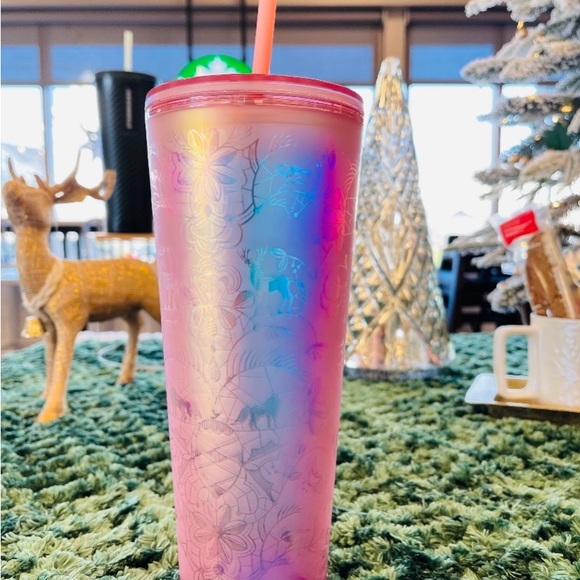 Starbucks Pink Lace Soft Touch Cup Iridescent Cold Tumbler 24oz Exclusive 2022 - Picture 13 of 17